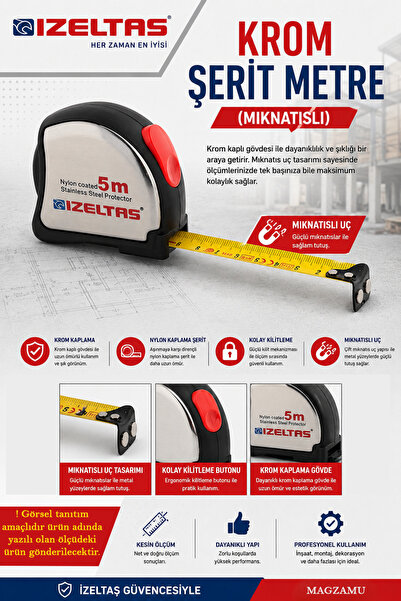İzeltaş 3m Krom Şerit Metre