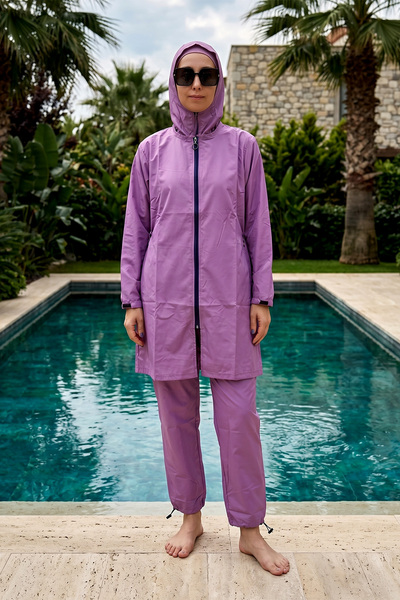 Haliç Mayo Parachute Fully Covered Hijab Swimsuit 01 Lilac