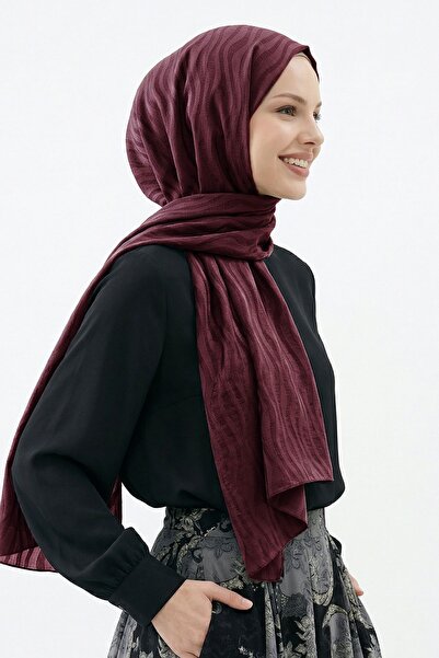 InStyle Wave Pattern Burgundy Jacquard Cotton Shawl