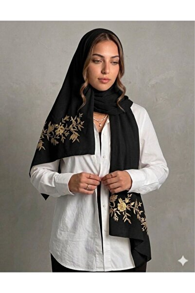 Veil Designer طرحه الورود بوال بتطريز ذهبي مطفي اغصان الورد قماش ياباني 190*60