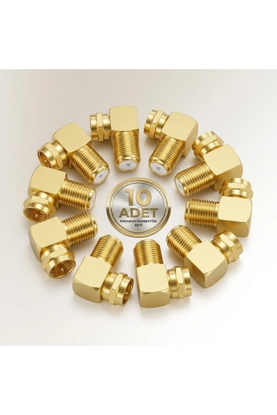 Derwell 10 Adet Gold L Tipi Konnektör Fiş Çevirmeli 90 Derece Adaptör Uydu An...