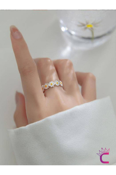 Cinderella Accessories Retro Daisy Floral Minimalist Cuff Ring Adjustable Sil...