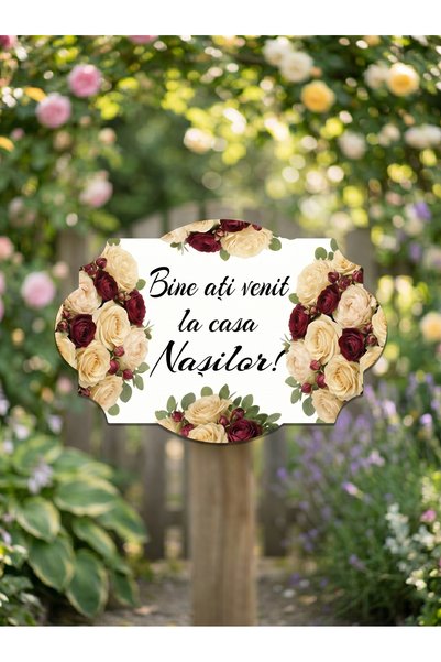 Bello Carino High quality decoration products Pancarte " Bine ați venit la Casa Nașilor!", Design Flori roșii și Albe, 46x31 cm