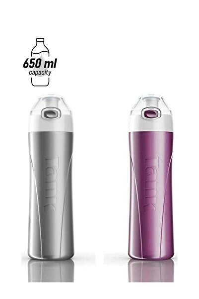 TANK 2-Piece Plastic Water Bottle Set Silver / Purple 650ml