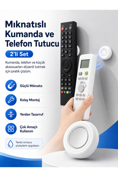 PooleMark Yapışkanlı Mıknatıslı Kumanda Telefon Kablo Tutucu Çok Amaçlı Duvar...