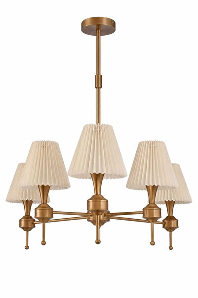 BSA LIGHTING DİLA 5'li ESKİTME MODERN AVİZE ( PİLİSELİ KONİK KREM ABAJURLU)