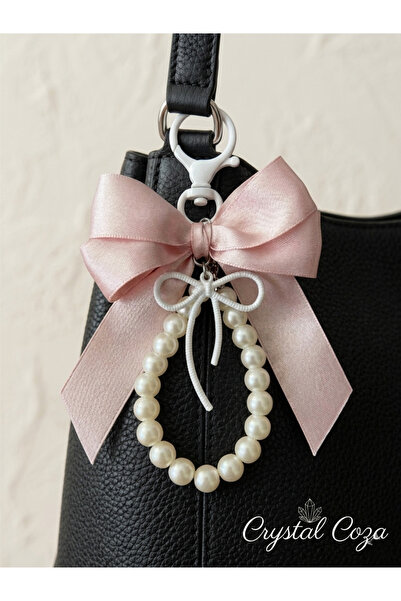 Crystal Coza Handmade Pink Bow Pearl Bag Charm – Korean Style Bag Charm Keych...