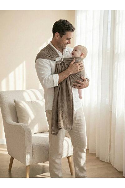 Beyyine Home Halkalı Bebek Taşıma Şalı | %100 Pamuk | Yenidoğandan | Gold & S...