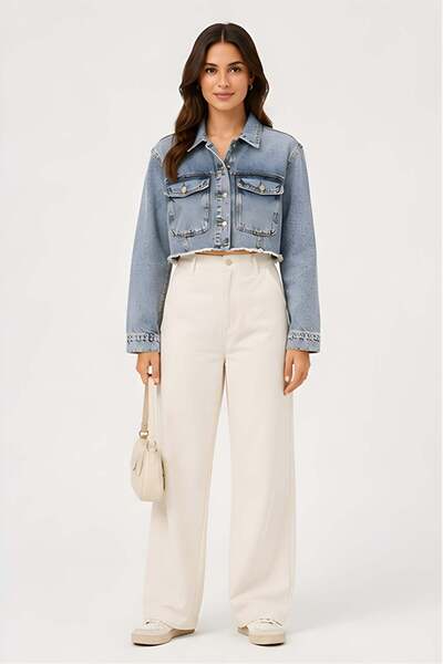 Woman Kadın Crop Denim Kot Ceket Yıkamalı TY.JCT01M