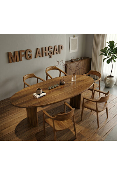 MFG AHŞAP Oval Şekilli Doğal Ahşap Yemek Ve Toplantı Masası Sadece Masa 170cm