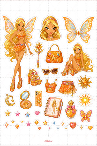 Mimu Art Studio Stella Güneş Perisi Sticker Seti Winx Club Sihirli Kız Temalı...