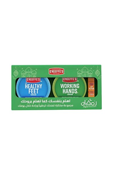 O'Keeffe's مجموعة العناية ( مرطب شفاة + كريم للأقدام الصحية + كريم للأيدي الع...