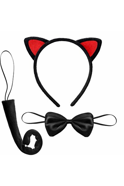 Mestore Red Eared Cat Costume Set – Crown Bow Tie Tail 3 Pieces
