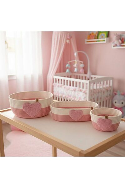 Be Cat Punch Embroidered Heart Decorative Organizer Basket Set - 3-Piece Hand...
