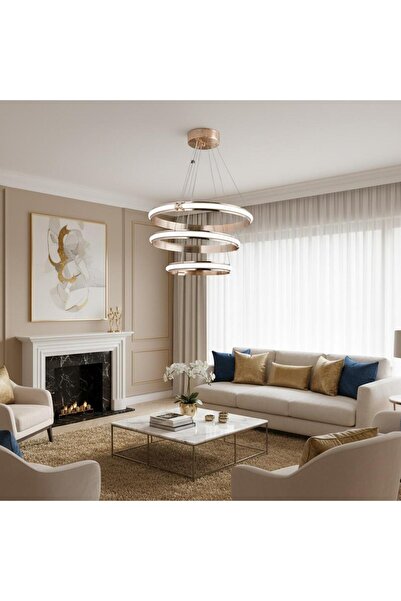 Elizim Home Lighting Artemis Lüx Kaliteli 3 Katlı Ledli Gold Sarkıt Avize