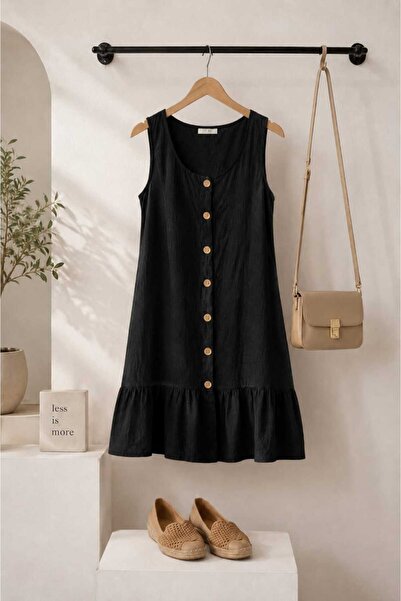 MODA relax fit keten görünümlü elbise,midi elbise,askılı elbise