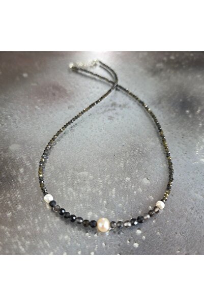 DRUZY Colier cu obsidian si perle Silence#41
