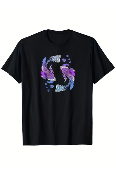 yiou trendy clothing تي شيرت رجالي أسود مطبوع بتصميم عصري