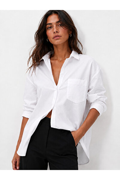 kikiriktekstil 10790 Women's 100% Cotton Oversize Fit Cotton Shirt with Back ...