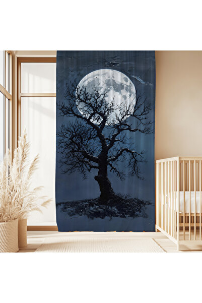 Hanna Home Klasik Gece Mavisi 9 Soyut Desenli Kadife Görünümlü Salon Fon Perd...