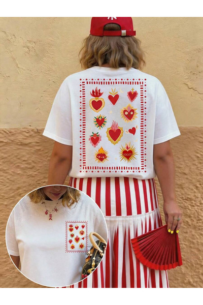 OVER HEAD Tricou supradimensionat cu imprimeu inimă vintage pentru femei