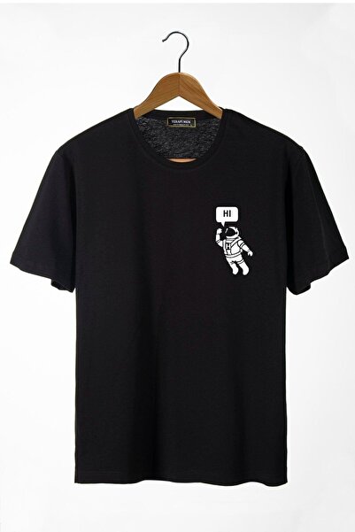 Generic Brand Men's Black Astronaut Front Printed Crew Neck Oversize Comforta...