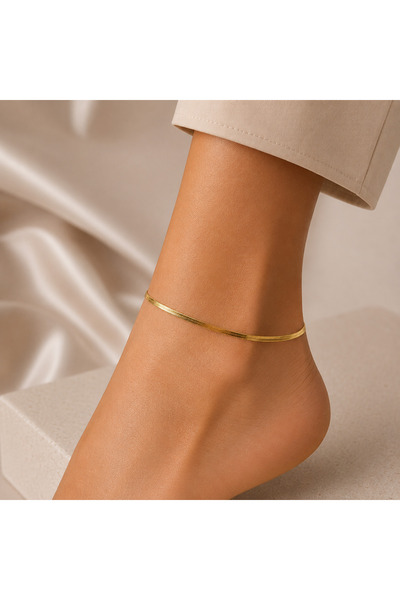 nerora İtalyan Yılan Zincir 22 Ayar Gold Çelik Halhal 1.5mm (Kararmama Garant...