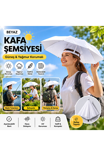 Eşya Dünyası Beyaz Kafa Şemsiyesi Güneş ve Yağmur Korumalı Katlanabilir Şapka...