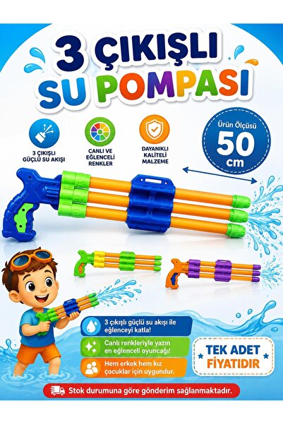 SAZE 3 Çıkışlı Su Pompası Oyuncak Su Tabancası 50 CM – Renk Seçenekli Yaz Eğl...