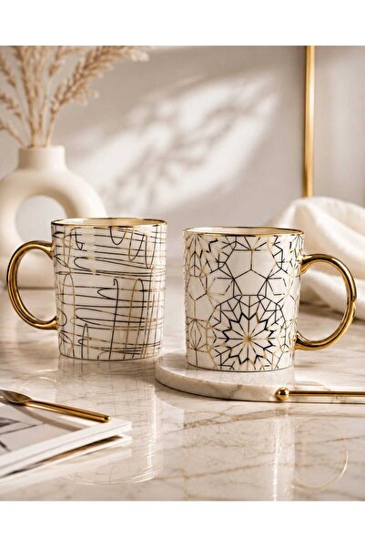Banum Luxury Elegant and Stylish Gold Patterned Mug Set of 2