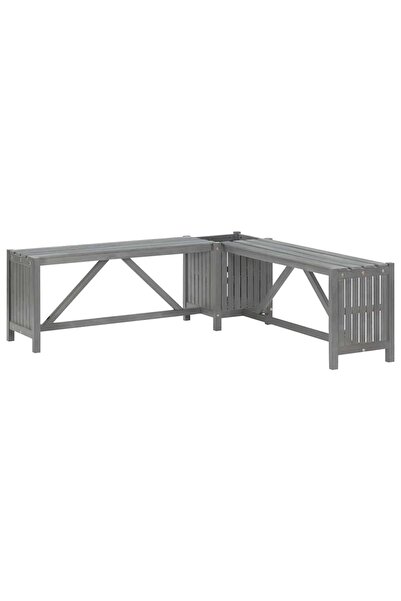 vidaxl Bancă grădină de colț cu jardinieră 117cm gri lemn masiv acacia