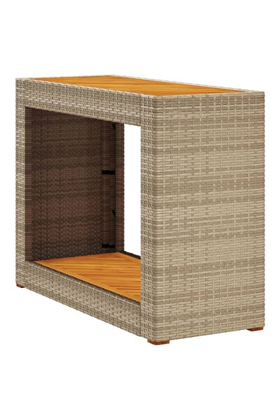 vidaxl Masă laterală de grădină blat lemn, bej, 100x40x75 cm poliratan