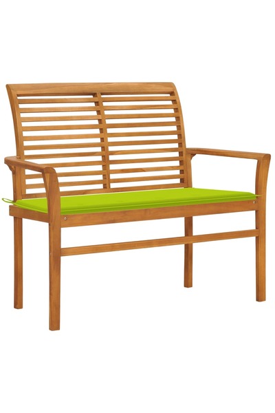 vidaxl Bancă grădină, pernă verde, 112 cm, lemn masiv tec