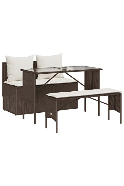 vidaxl Set mobilier de grădină cu perne, 3 piese, maro, poliratan