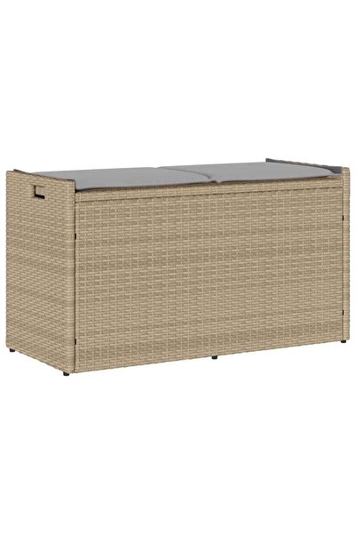vidaxl Outdoor Storage Bench with Pillow Beige 100 cm Polyrattan