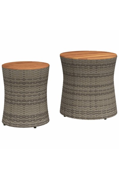 vidaxl Garden side tables with wooden top 2 pcs. grey polyrattan