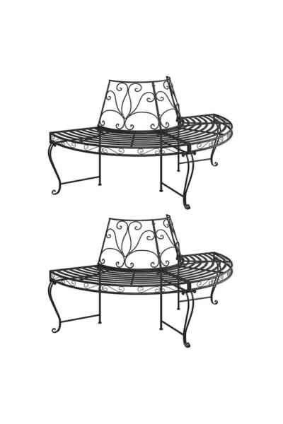 vidaxl Circular tree bench, 2 pcs., black, Ø160 cm, steel