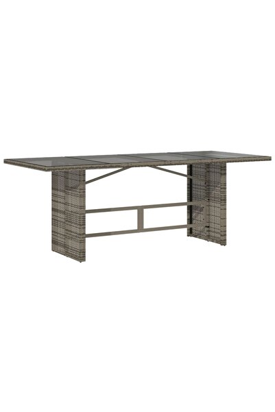 vidaxl Garden table with grey glass top, 190x80x74 cm, polyrattan