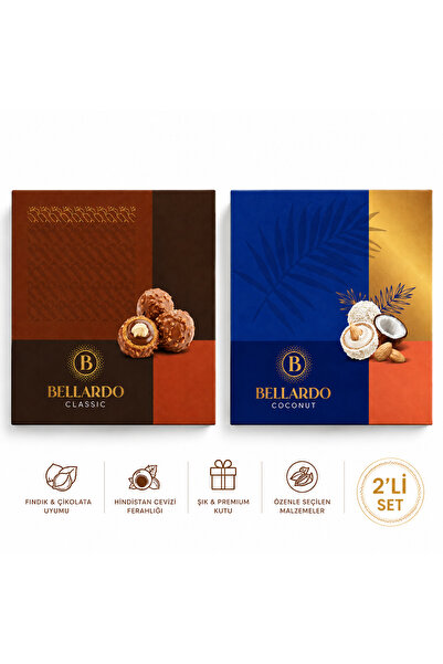 BELLARDO Premium Çikolata 2’li Set Klasik & Hindistan Cevizli Özel Lezzet Kutusu