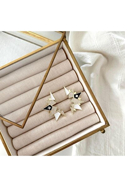 Alice İsstanbul Gold Black Enamel Design Earrings