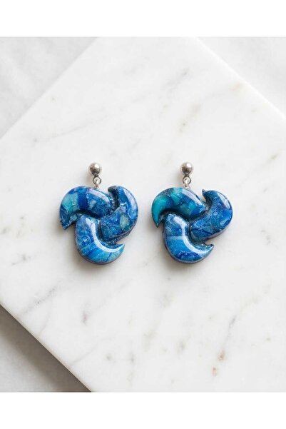 Dodemert Home أقراط من سلسلة Blue Swirl مصنوعة يدويًا من البوليمر والإيبوكسي