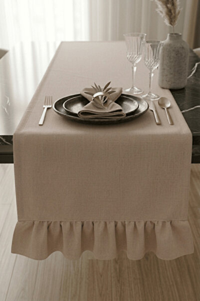 Luvis Home Urban Beige Ruffle - Beige Cotton Ruffle Runner Tablecloth - 40X14...