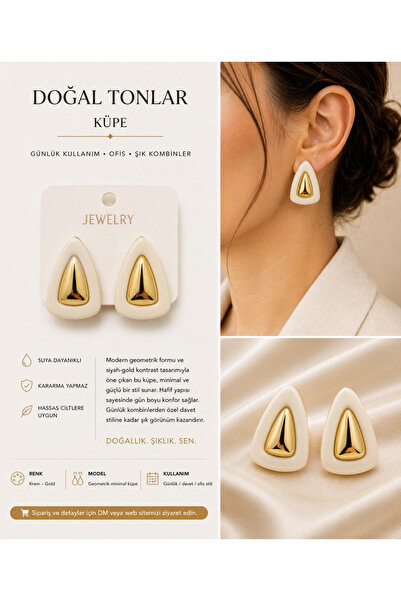 BURCU JEWELRY أقراط هندسية باللون الأسود والذهبي
