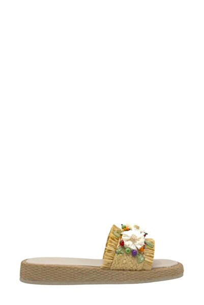 Moulin Shoes Beige Straw Flower Accessory Single Strap Women's Slippers