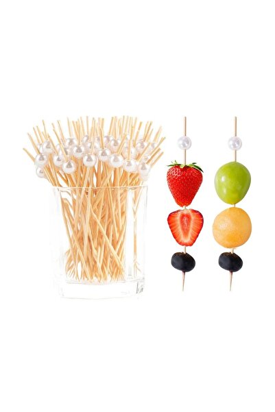 100 Adet Bambu Beyaz İnci Top Kürdan 12cm