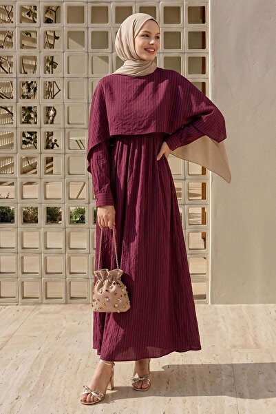 InStyle Shawl Collar Gathered Waist Plum Dress