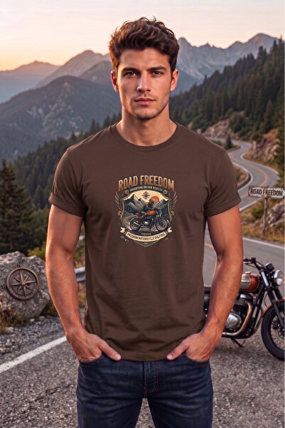 WİDİ Tricou pentru bărbați cu imprimeu Road Freedom Motorcycle, design retro ...