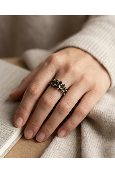 Dorvina Bronze Vintage Women's Ring Authentic Copper Jewelry Green Zircon Wor...