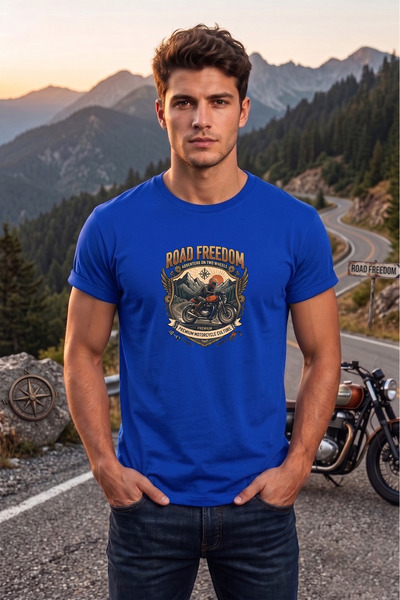 WİDİ Tricou pentru bărbați cu imprimeu Road Freedom Motorcycle, design retro ...