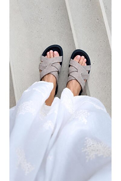 ESSO LA MİA Ayli̇n Women's Slippers Daily Genuine Leather Stone Suede